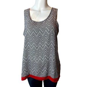 Zack & Rachel Womens Tunic Blouse Split Back Sleeveless Aztec Print Black Red L